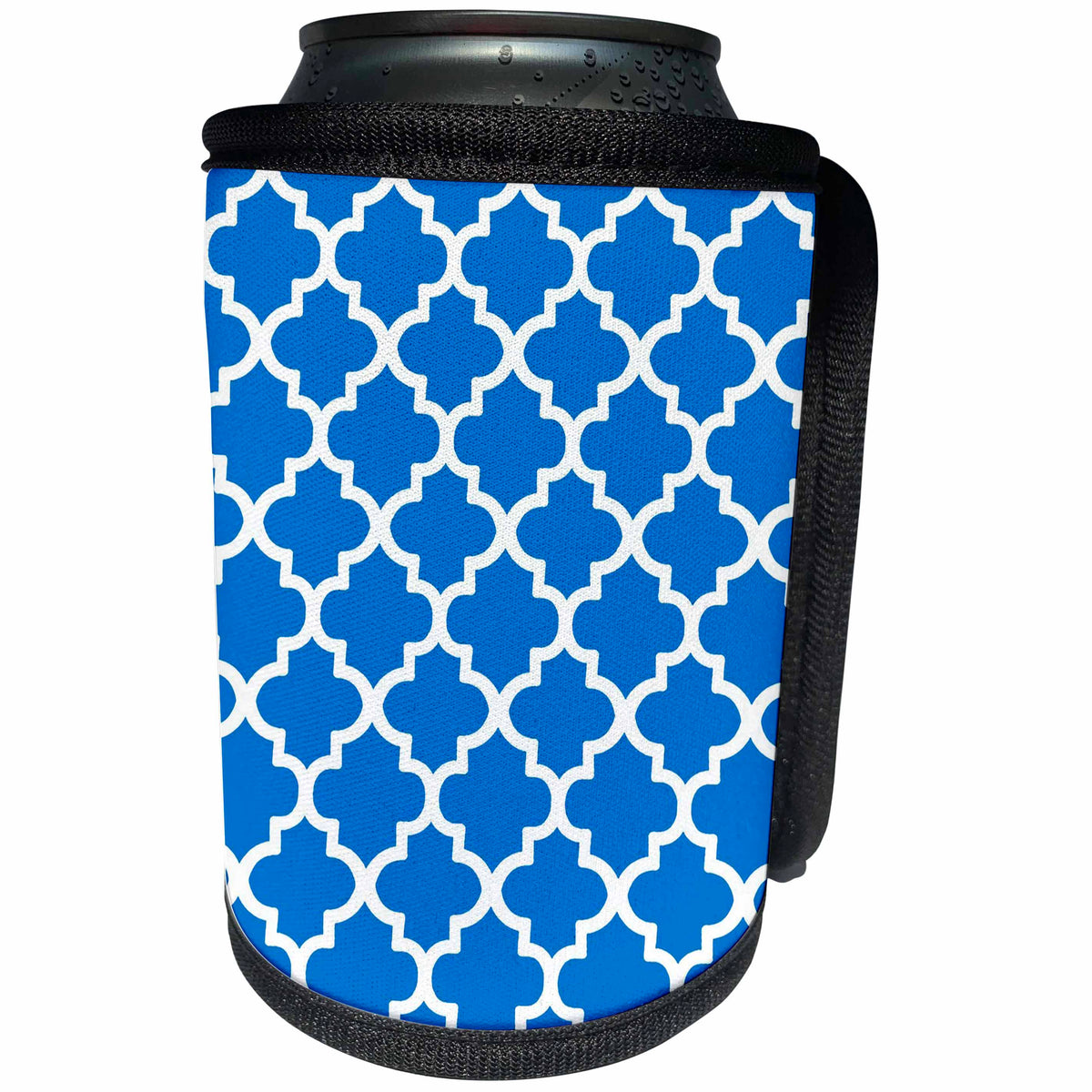 3dRose White Quatrefoil Pattern Outline With Royal Blue... - Can Cooler Bottle Wrap (cc_347091)