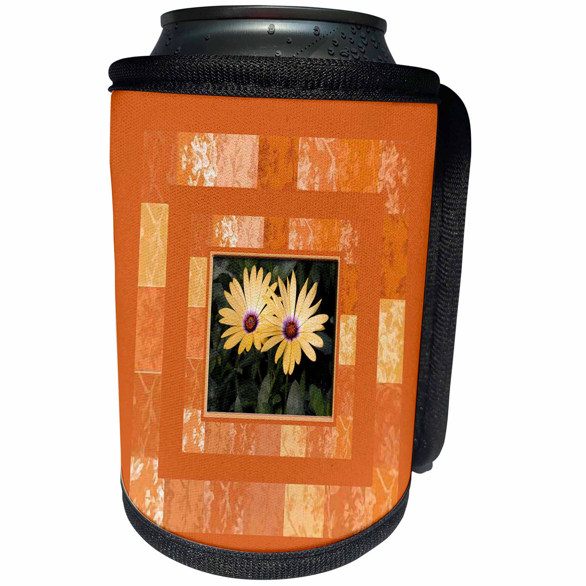 3dRose Image of Yellow Gerber Daisy Photo in Orange Abstract... - Can Cooler Bottle Wrap (cc_347558)