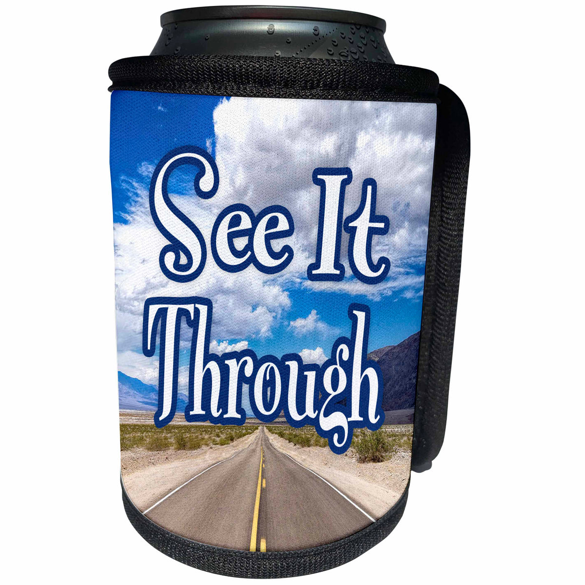 3dRose Image of Road Behind Words See It Through - Can Cooler Bottle Wrap (cc_348618)