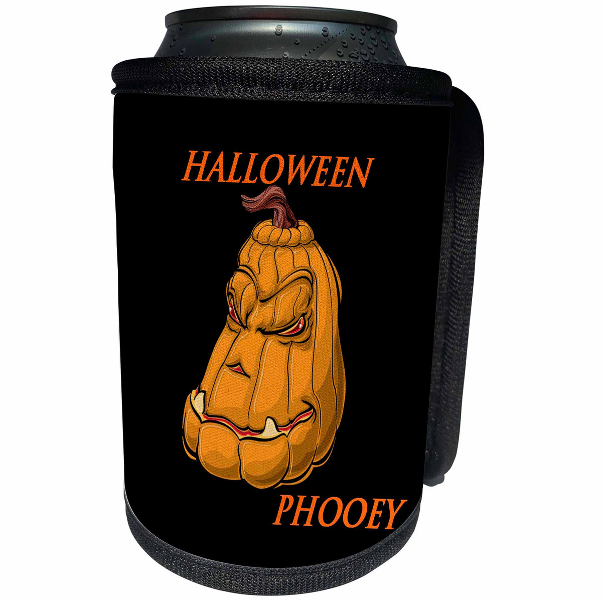 3dRose Image of A large Grump Pumpkin On Black Says Halloween... - Can Cooler Bottle Wrap (cc_349049)