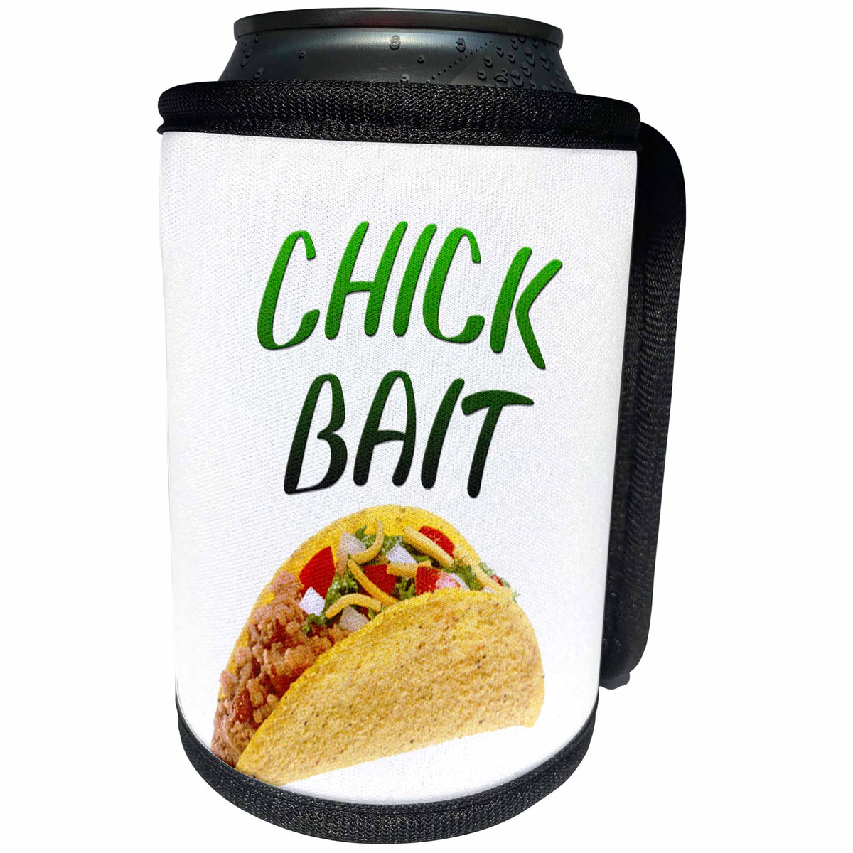 3dRose Image of Words Chick Bait With Taco Picture - Can Cooler Bottle Wrap (cc_349069)