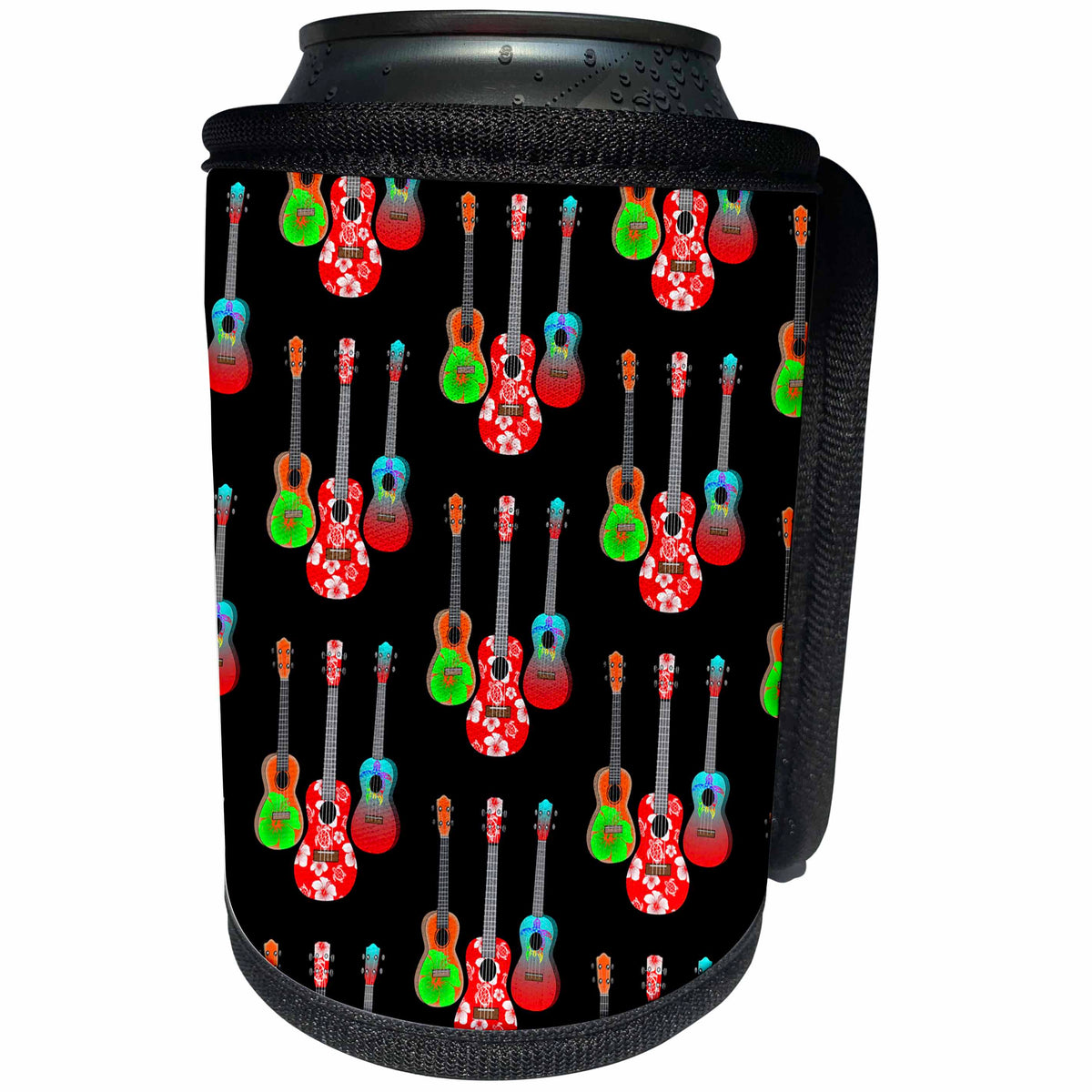 3dRose Tropical island ukulele pattern, great for island music... - Can Cooler Bottle Wrap (cc_350656)