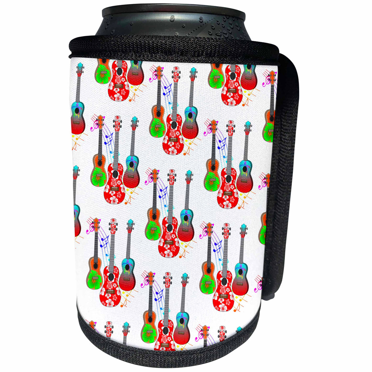 3dRose Tropical island musical ukulele pattern, for island... - Can Cooler Bottle Wrap (cc_350658)