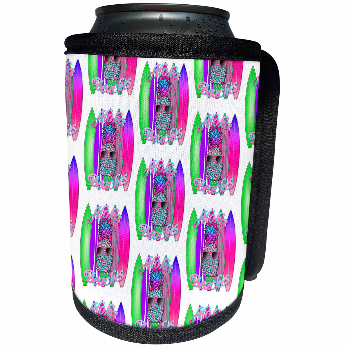 3dRose A cool pineapple pattern Aloha Beaches. - Can Cooler Bottle Wrap (cc_350673)
