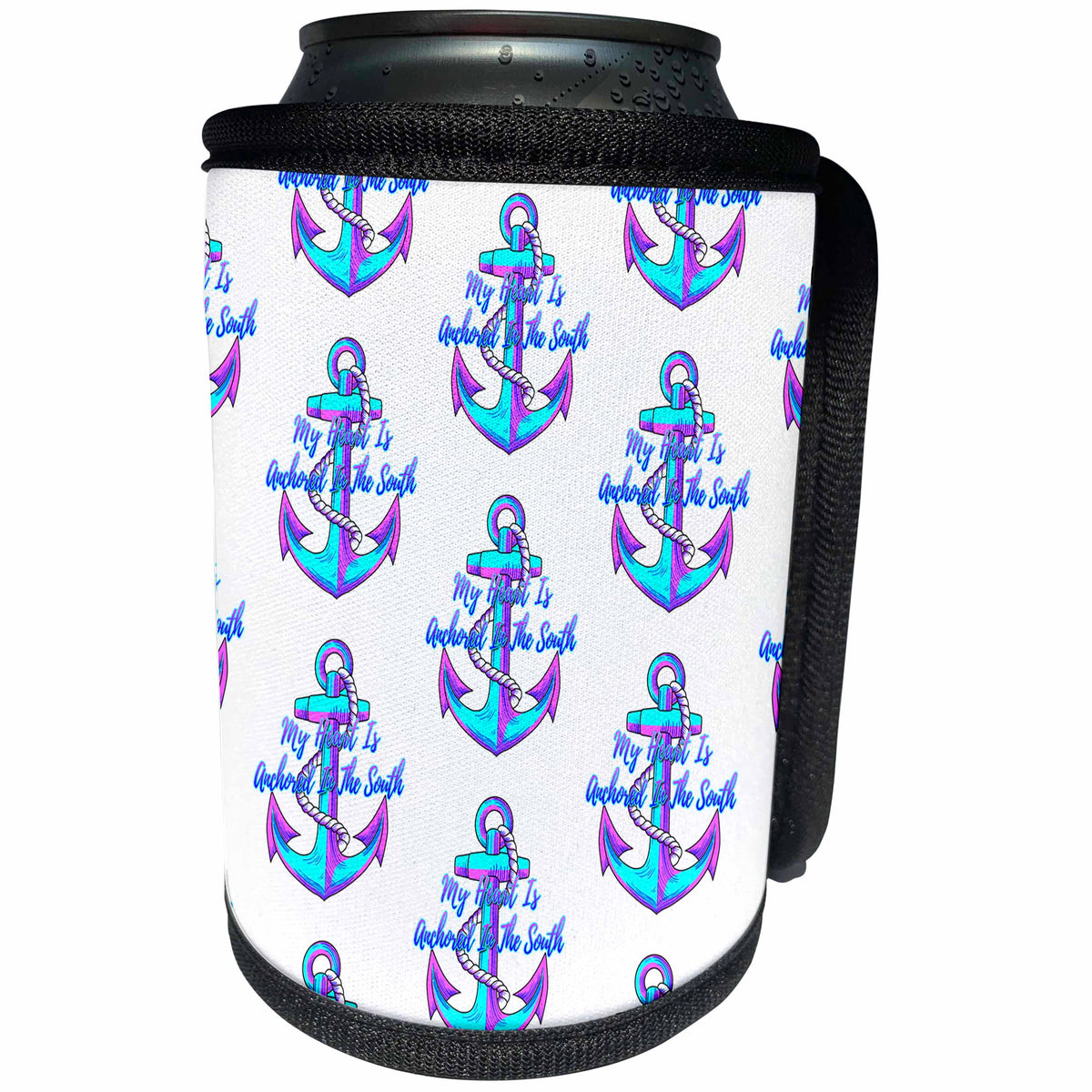3dRose A ship anchor nautical pattern on vintage sailing chart... - Can Cooler Bottle Wrap (cc_351470)