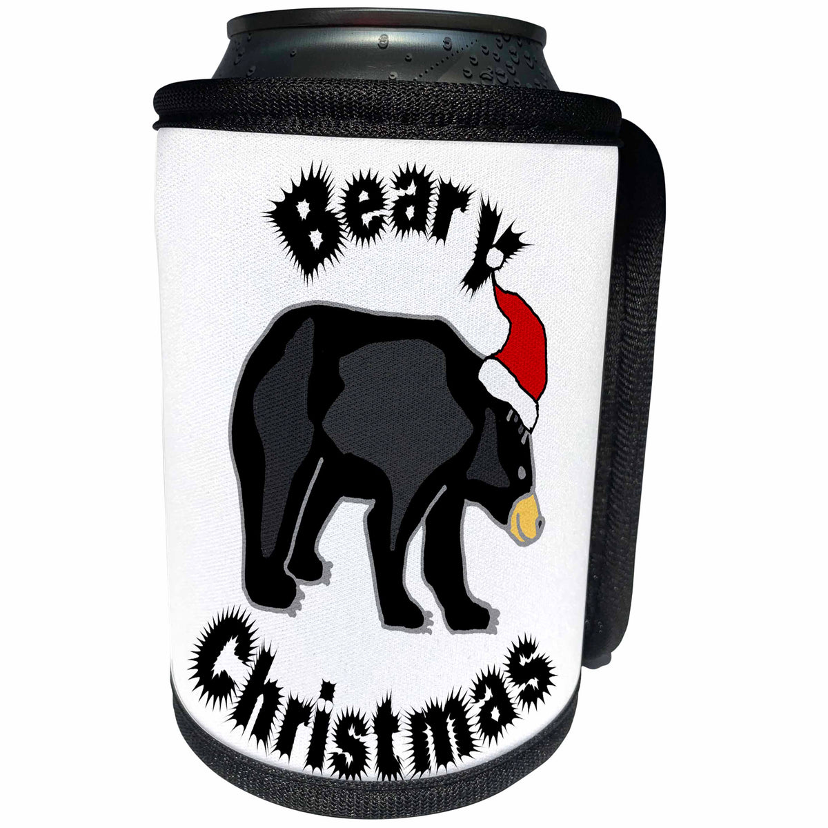 3dRose Cute Funny Beary Christmas Black Bear in Santa hat Pun... - Can Cooler Bottle Wrap (cc_352116)