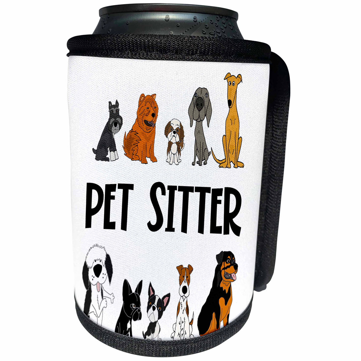 3dRose Funny Cute Pet Sitter Rescue Dogs greyhound, schnauzer,... - Can Cooler Bottle Wrap (cc_352122)