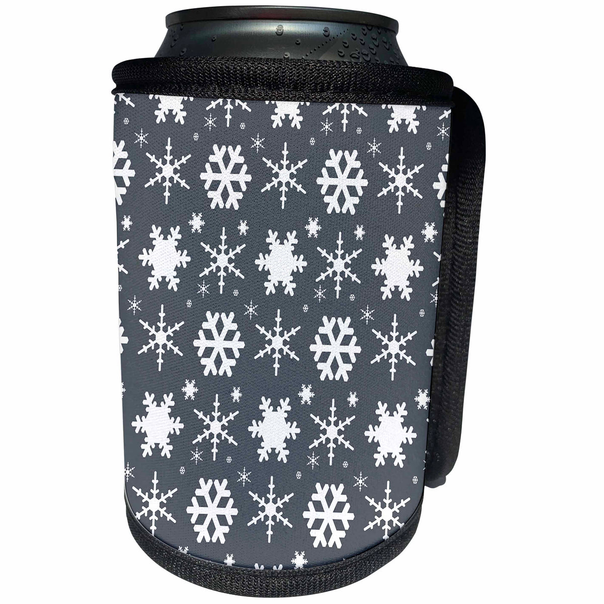 3dRose A pretty snowflake seamless pattern on a gray background - Can Cooler Bottle Wrap (cc_352946)