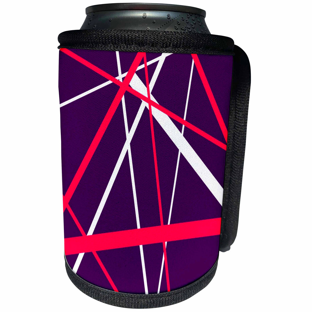 3dRose Red and White Strips Against A Blue Background - Can Cooler Bottle Wrap (cc_352960)