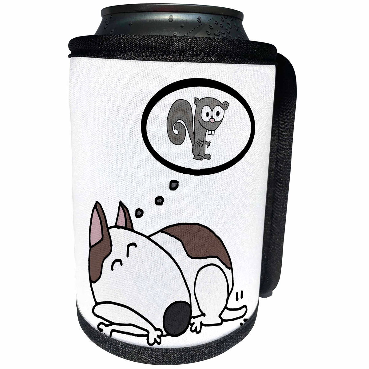 3dRose Funny Cute Bull Terrier Dog Dreaming of Chasing... - Can Cooler Bottle Wrap (cc_353658)