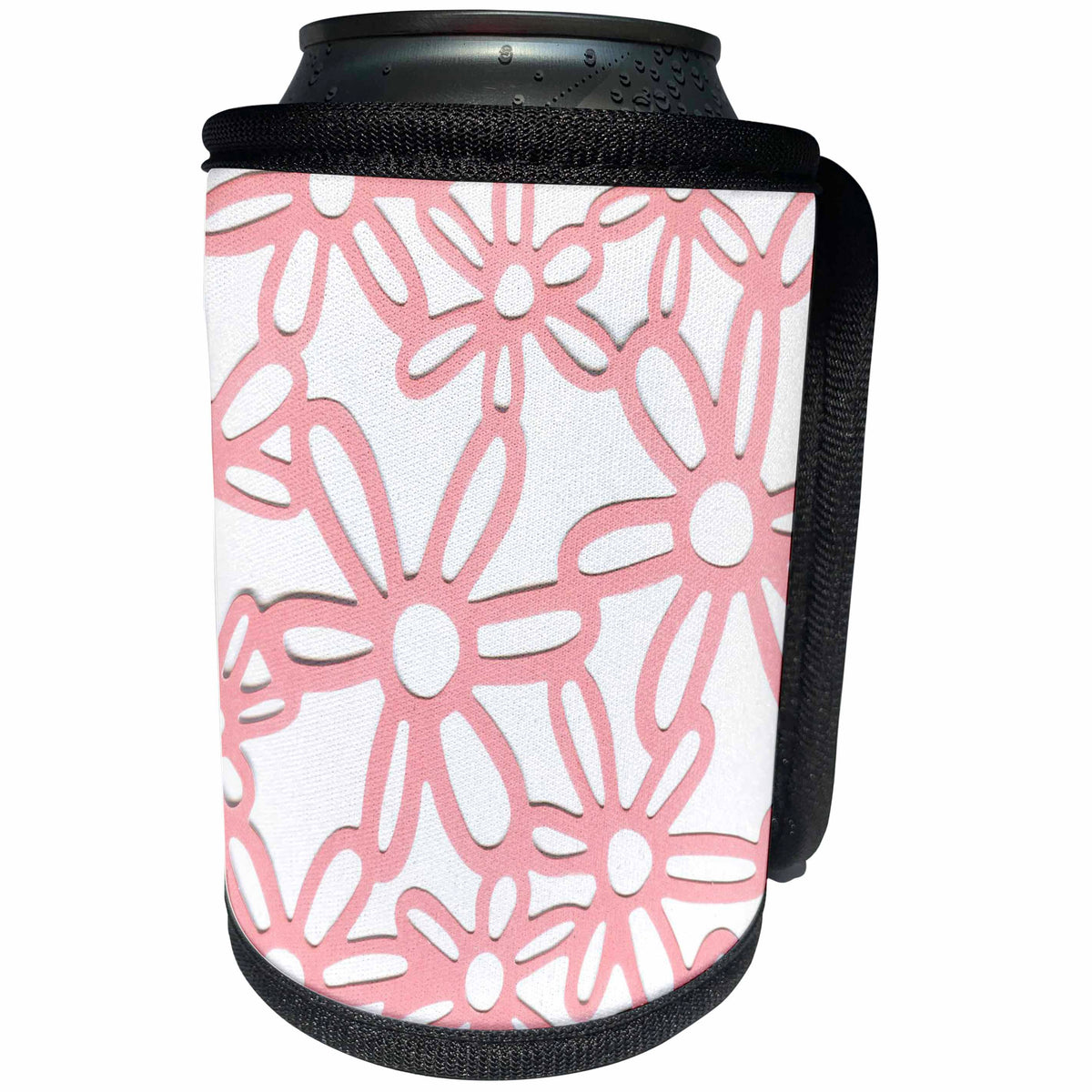 3dRose Florene Decorative - Pink Flowers On White - Can Cooler Bottle Wrap (cc_35366)
