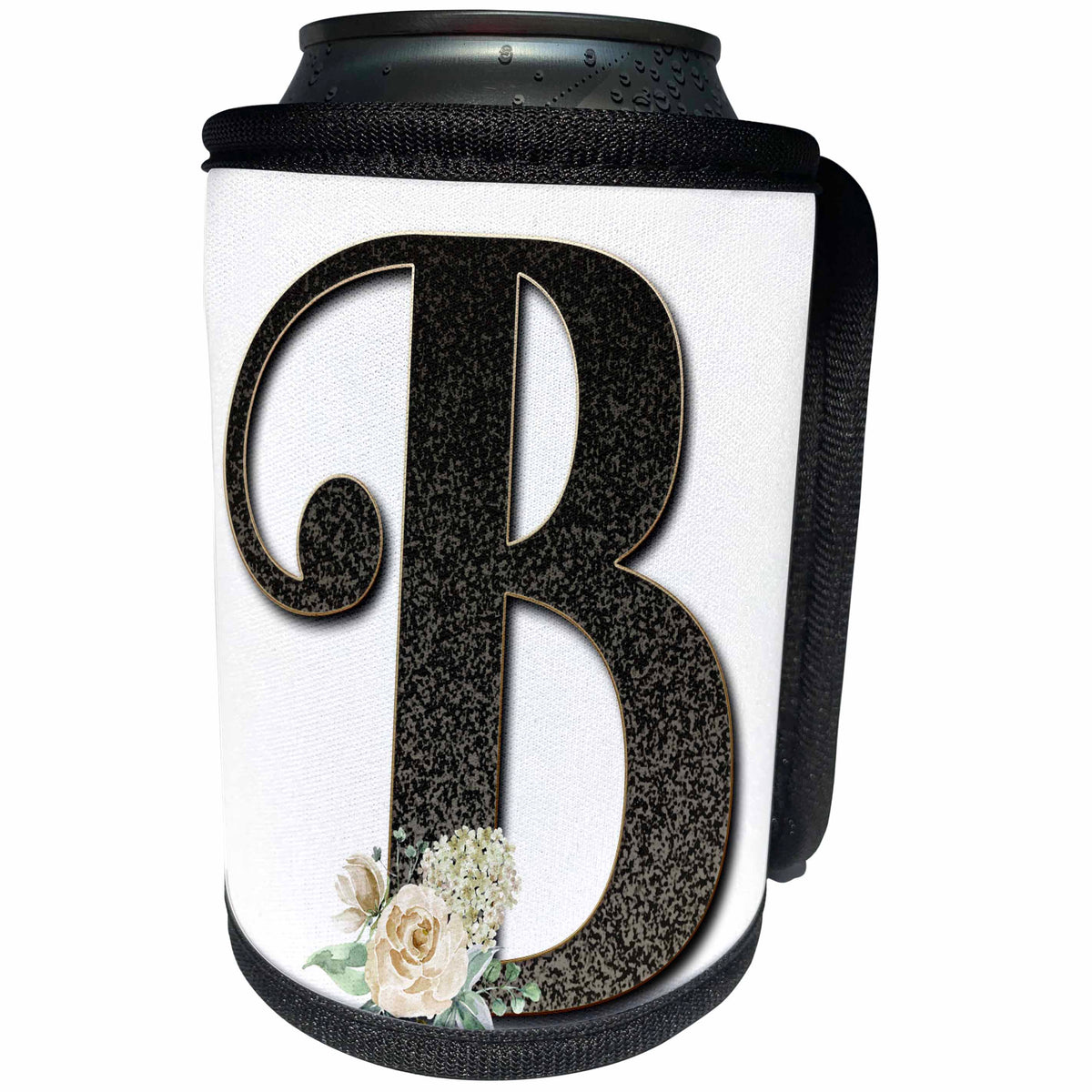 3dRose Monogram Initial B With Pretty White Floral - Can Cooler Bottle Wrap (cc_354693)