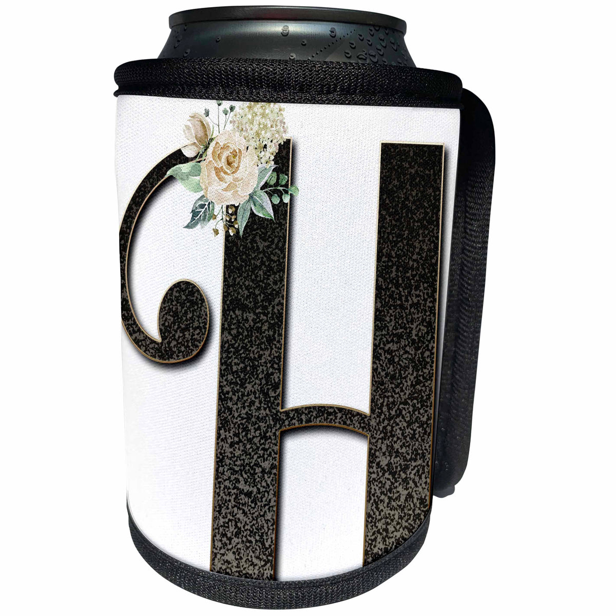 3dRose Monogram Initial H With Pretty White Floral - Can Cooler Bottle Wrap (cc_354698)