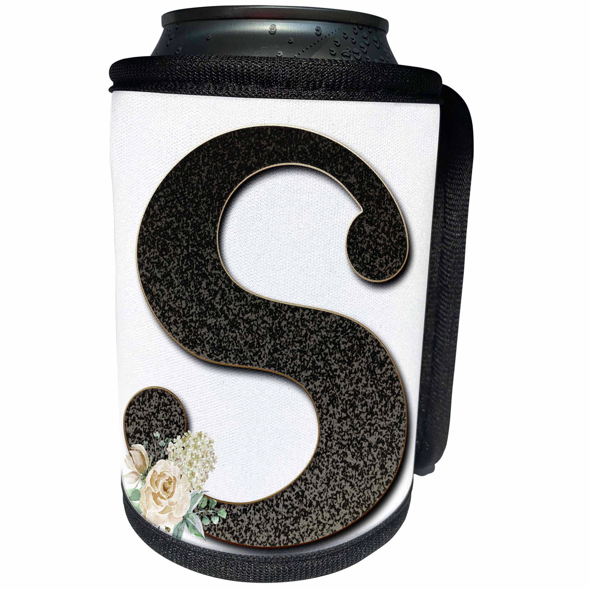 3dRose Monogram Initial S With Pretty White Floral - Can Cooler Bottle Wrap (cc_354706)