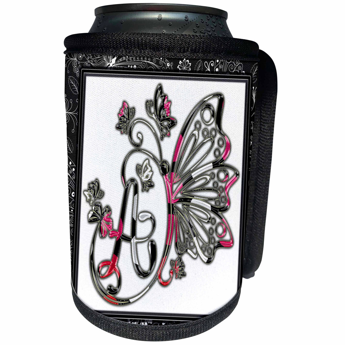 3dRose Pretty Fancy Butterfly Monogram Initial A - Can Cooler Bottle Wrap (cc_354712)