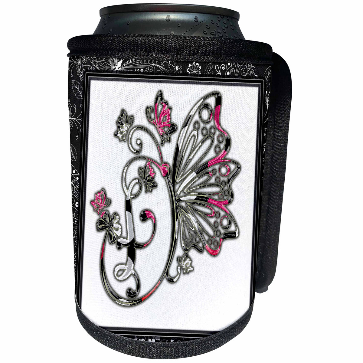 3dRose Pretty Fancy Butterfly Monogram Initial F - Can Cooler Bottle Wrap (cc_354716)