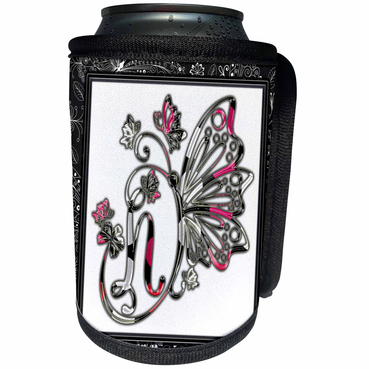 3dRose Pretty Fancy Butterfly Monogram Initial N - Can Cooler Bottle Wrap (cc_354723)