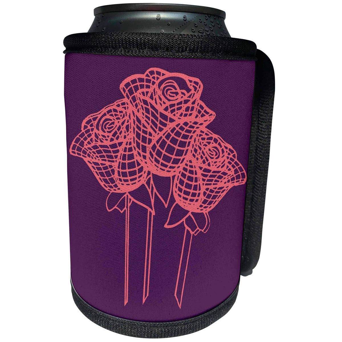 3dRose Stylized Mesh Effect Gentle Pink Roses - Can Cooler Bottle Wrap (cc_356641)