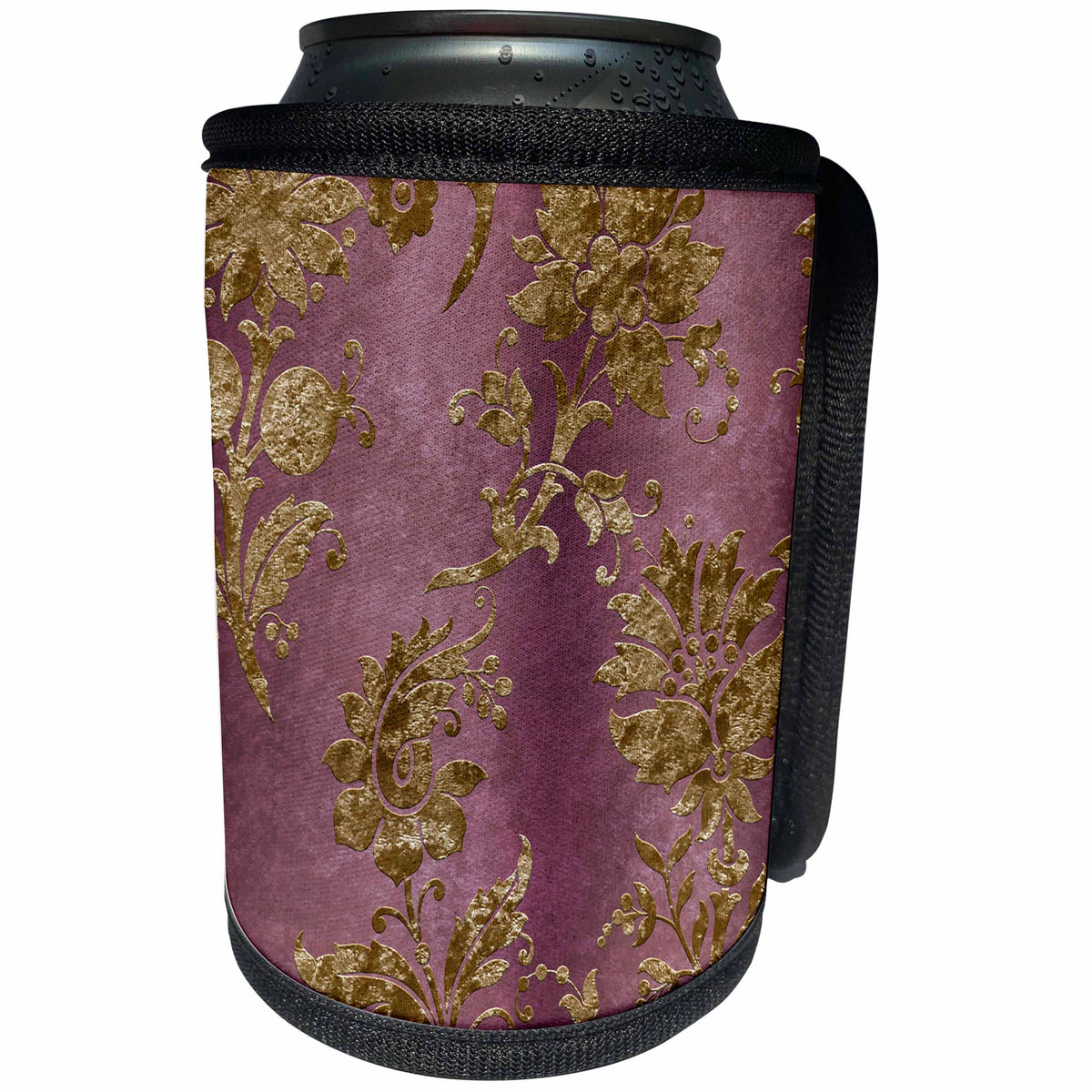 3dRose Pretty Pink and Image Of Gold Floral Pattern - Can Cooler Bottle Wrap (cc_357468)