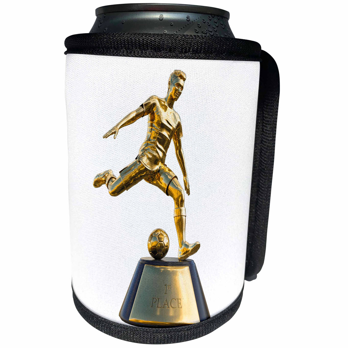 3dRose A male soccer player trophy in gold - Can Cooler Bottle Wrap (cc_357691)