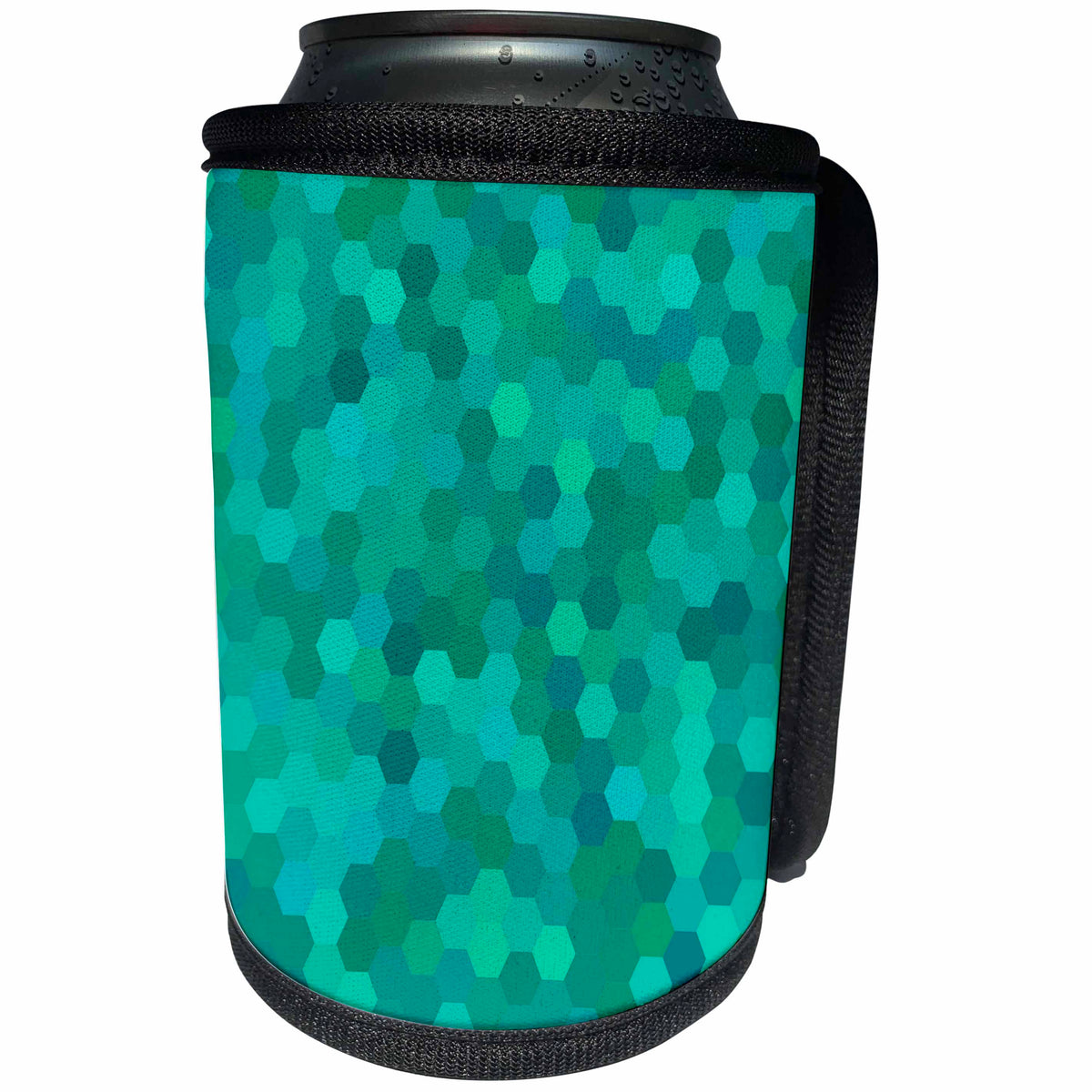 3dRose Teal color hexagon mosaic design - Can Cooler Bottle Wrap (cc_358142)
