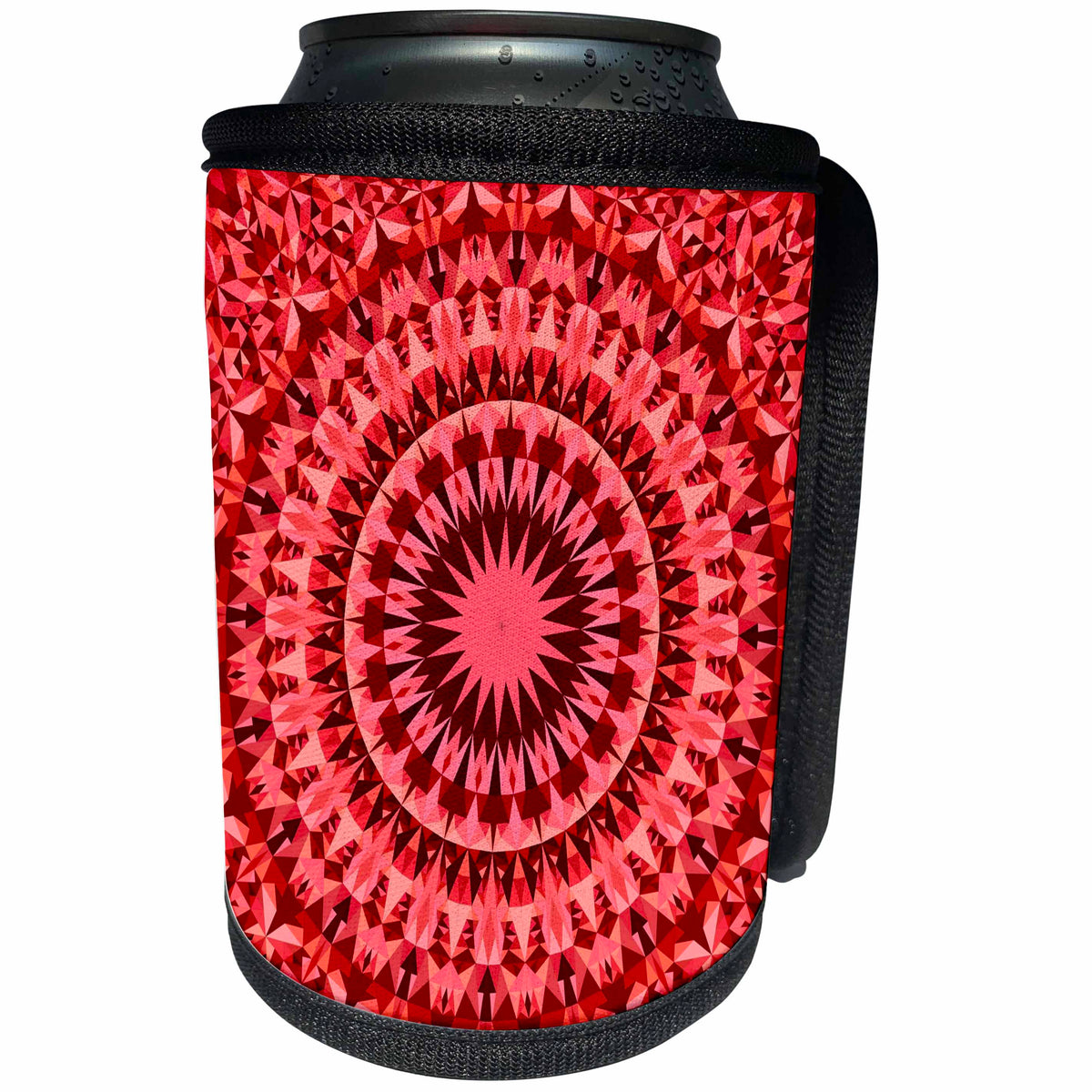 3dRose Dark Red Triangle Mandala - round polygonal design - Can Cooler Bottle Wrap (cc_358158)