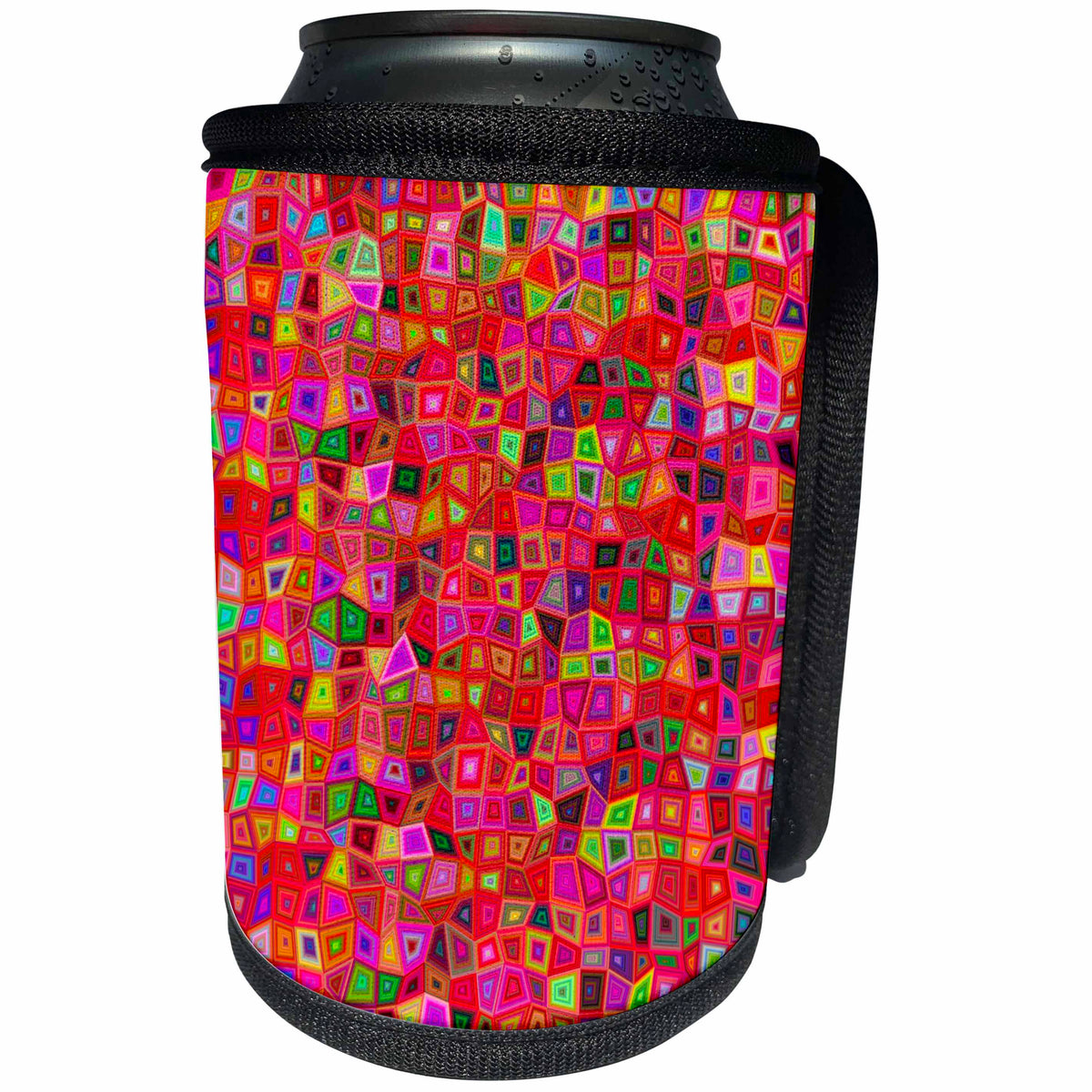 3dRose Red colorful irregular rectangle mosaic background - Can Cooler Bottle Wrap (cc_358187)