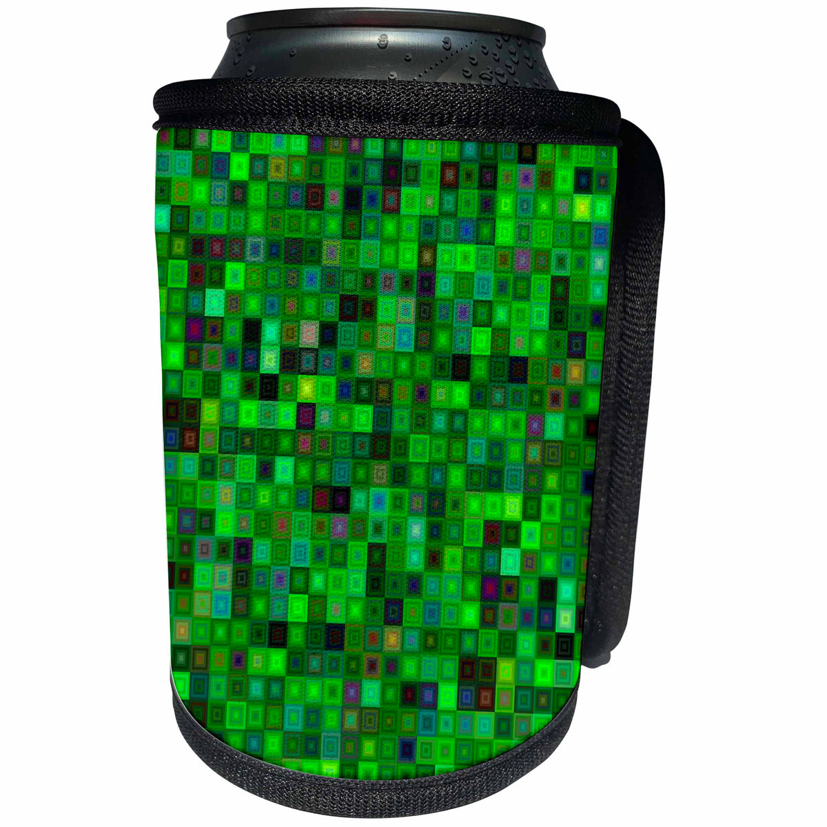 3dRose Green square mosaic background - Can Cooler Bottle Wrap (cc_358191)