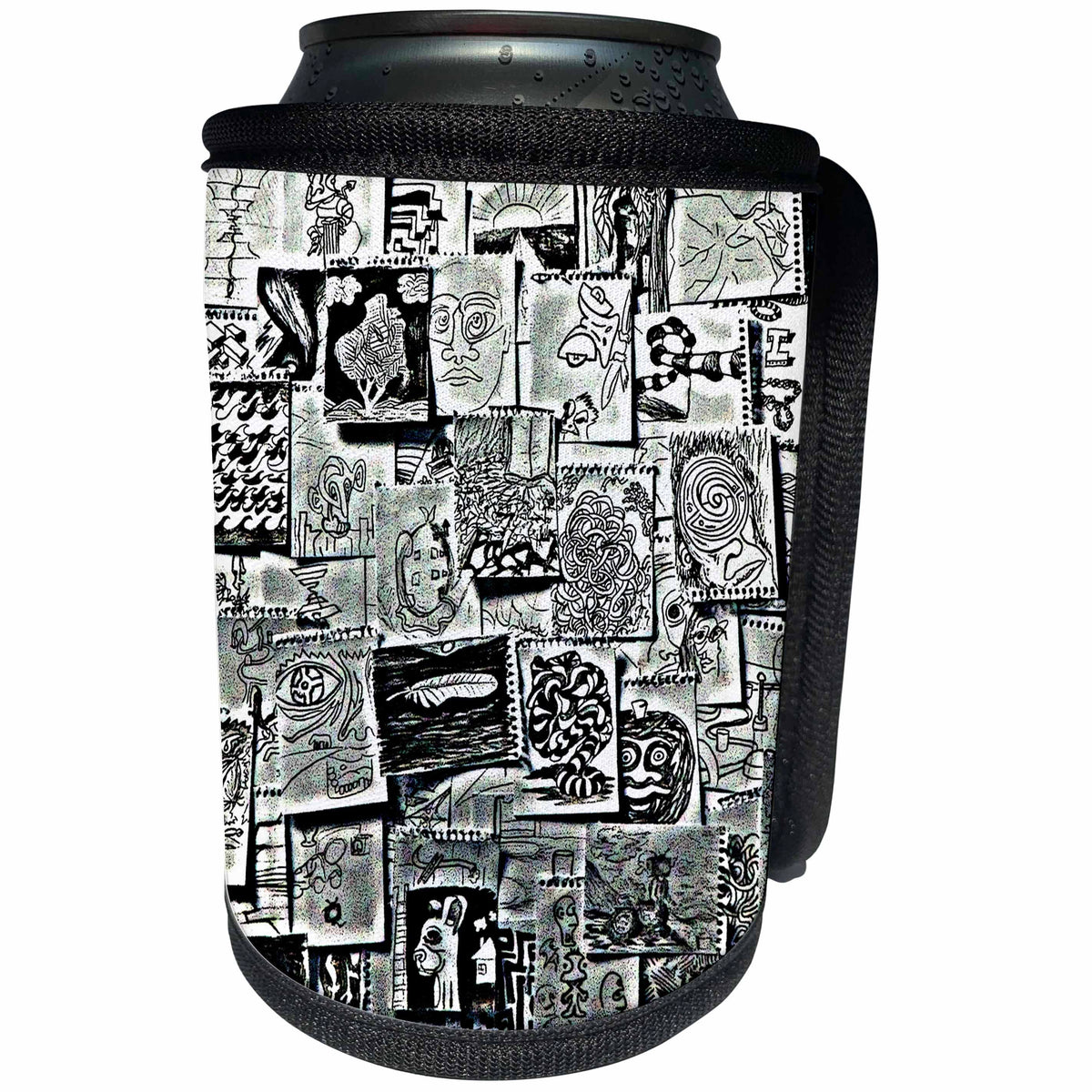 3dRose DYLAN SEIBOLD - MONOCHROME - DOODLE COLLECTION - Can Cooler Bottle Wrap (cc_358984)