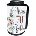 3dRose Happy 70th Birthday With Pink Blush Flowers - Can Cooler Bottle Wrap (cc_359411)