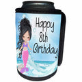 3dRose Happy 8th Birthday With A Cute Dark Haired Mermaid In... - Can Cooler Bottle Wrap (cc_359453)