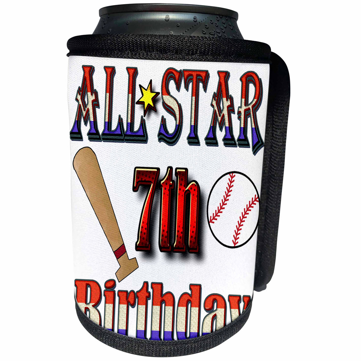 3dRose All Star 7th Birthday With A Baseball and Baseball Bat - Can Cooler Bottle Wrap (cc_359469)