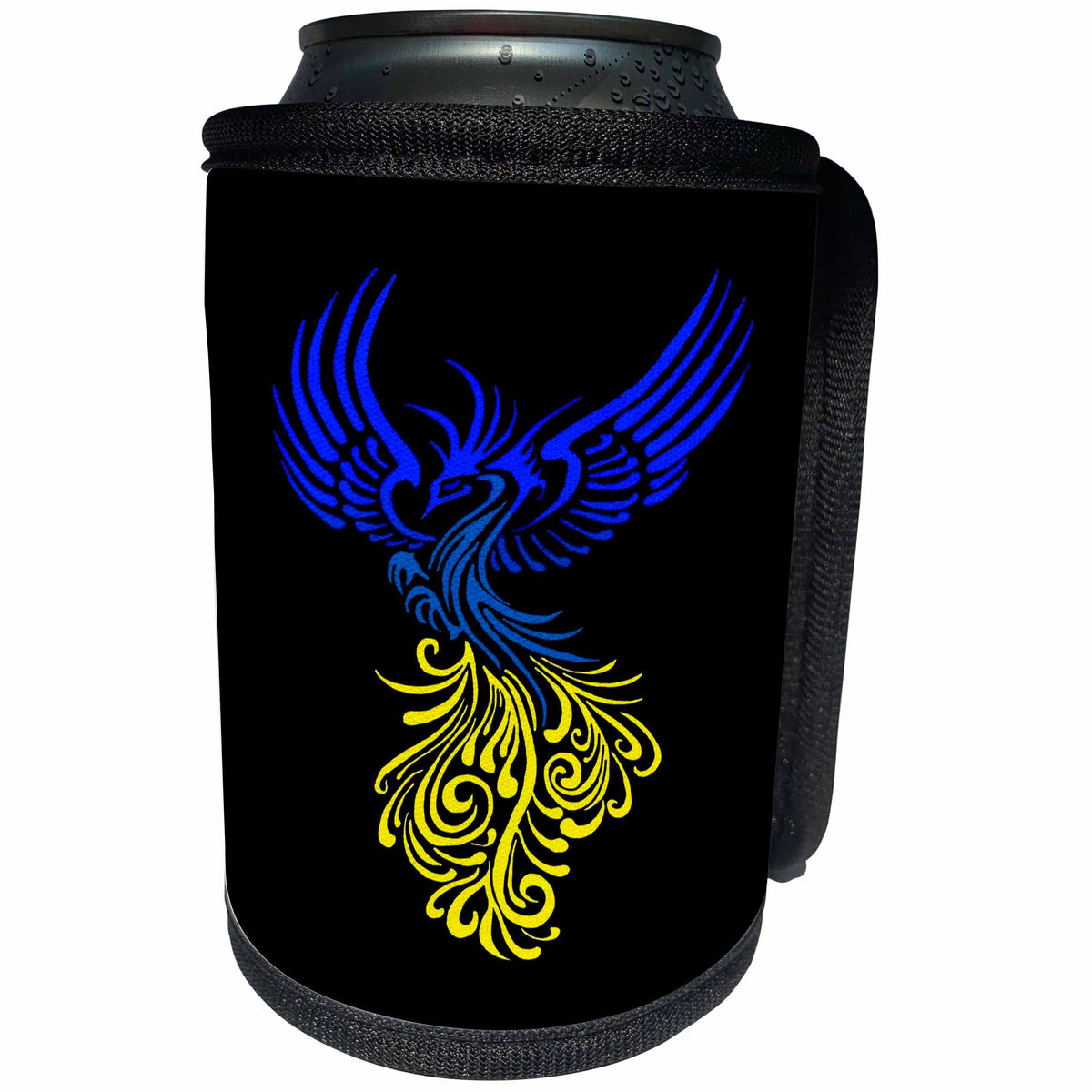 3dRose Blue Yellow Artistic Phoenix Illustration - Can Cooler Bottle Wrap (cc-360954)