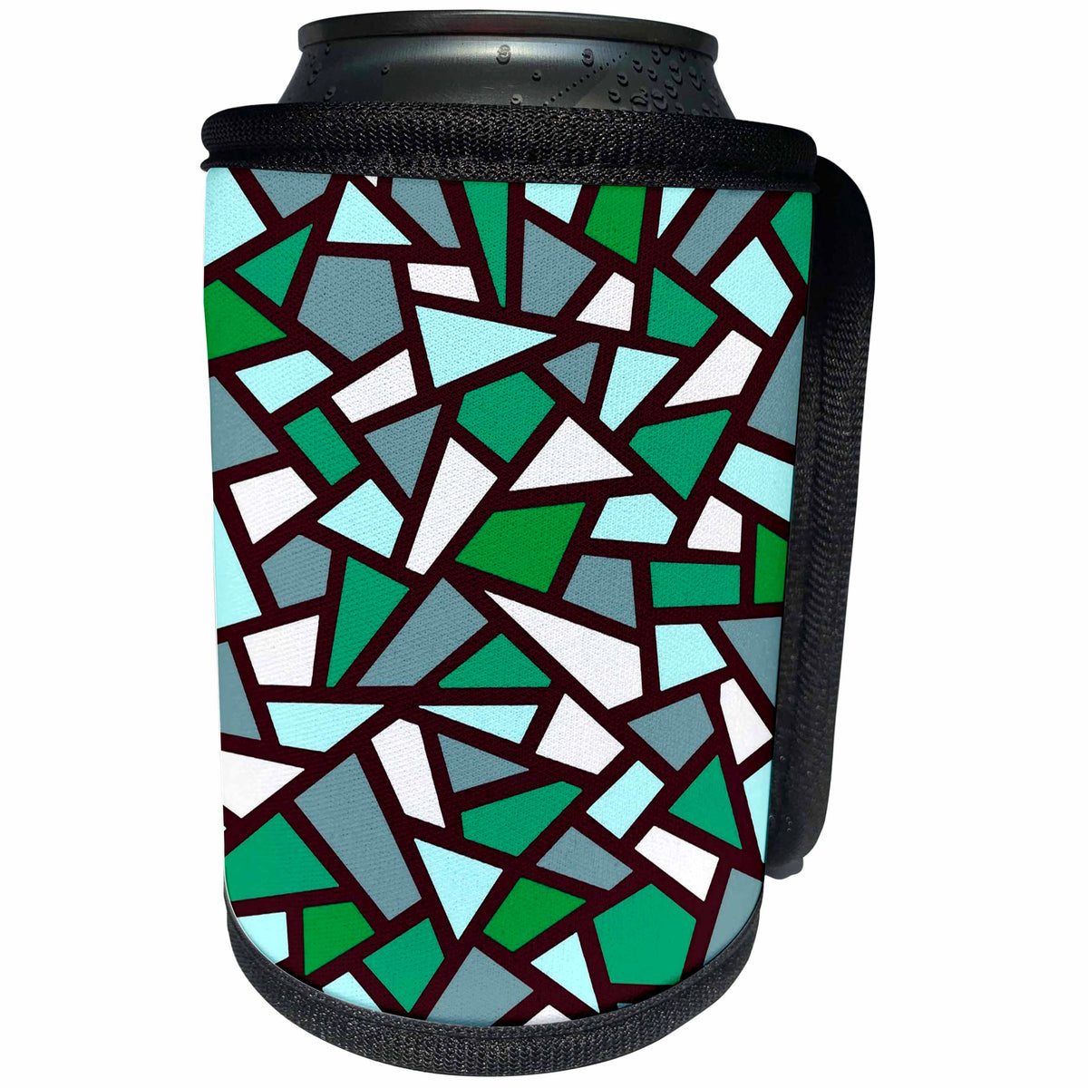 3dRose Black Geometric Abstract Pattern Green Blue White - Can Cooler Bottle Wrap (cc-360971)