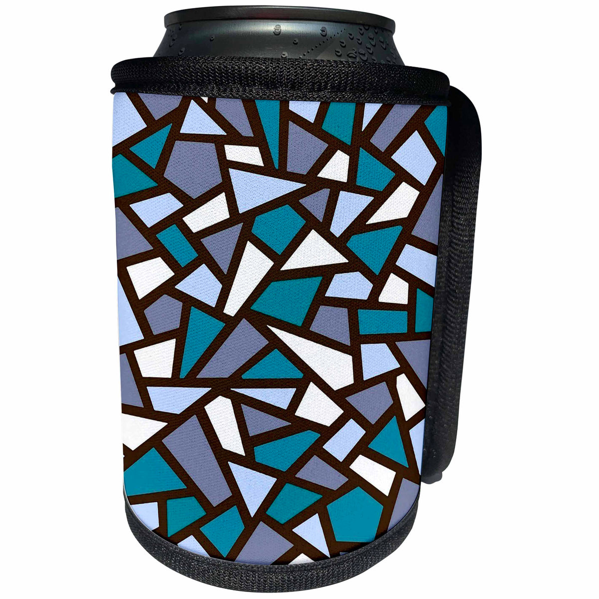 3dRose Black Geometric Abstract Pattern Lilac Blue White - Can Cooler Bottle Wrap (cc-360973)