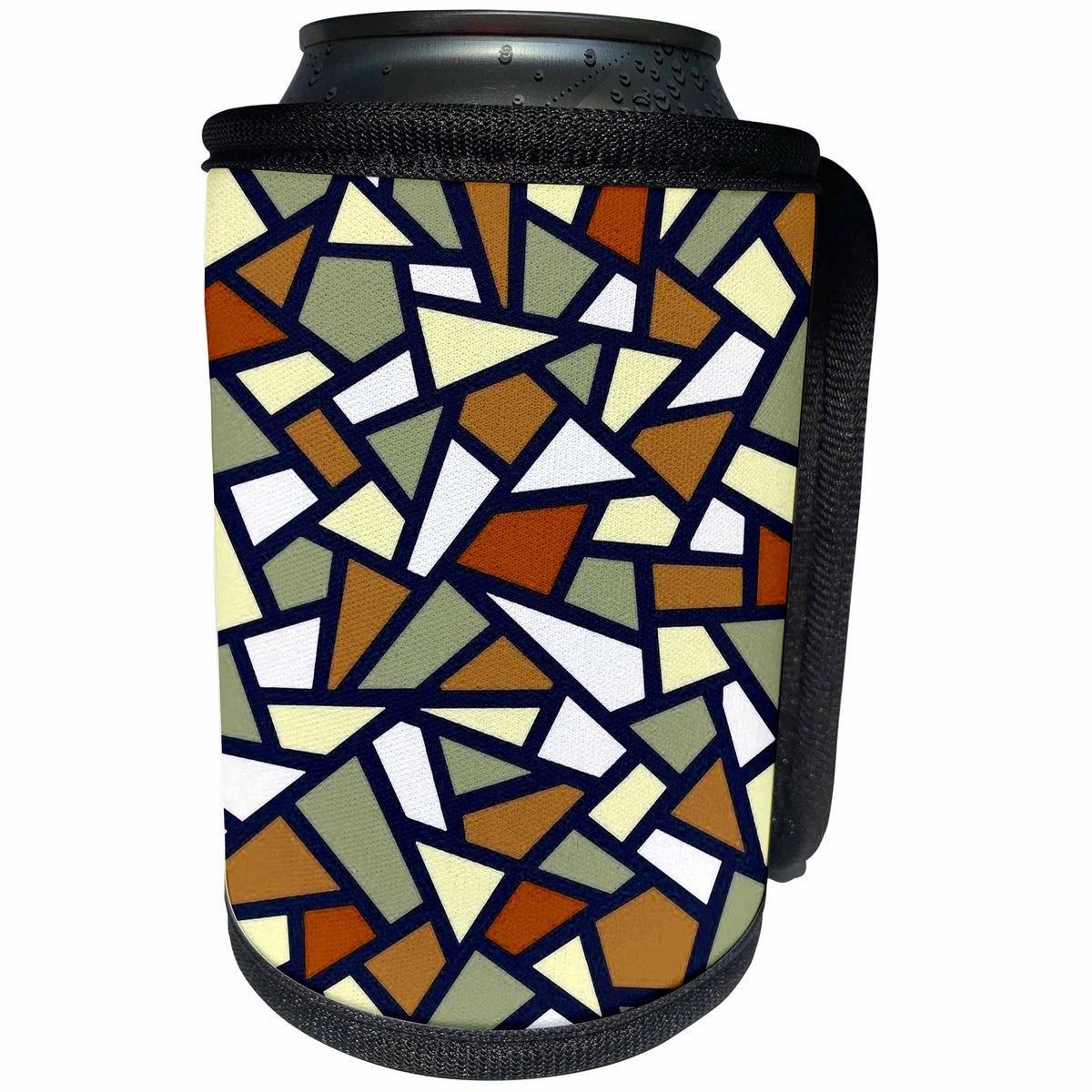 3dRose Black Geometric Abstract Pattern Coffee Tan Grey White - Can Cooler Bottle Wrap (cc-360978)