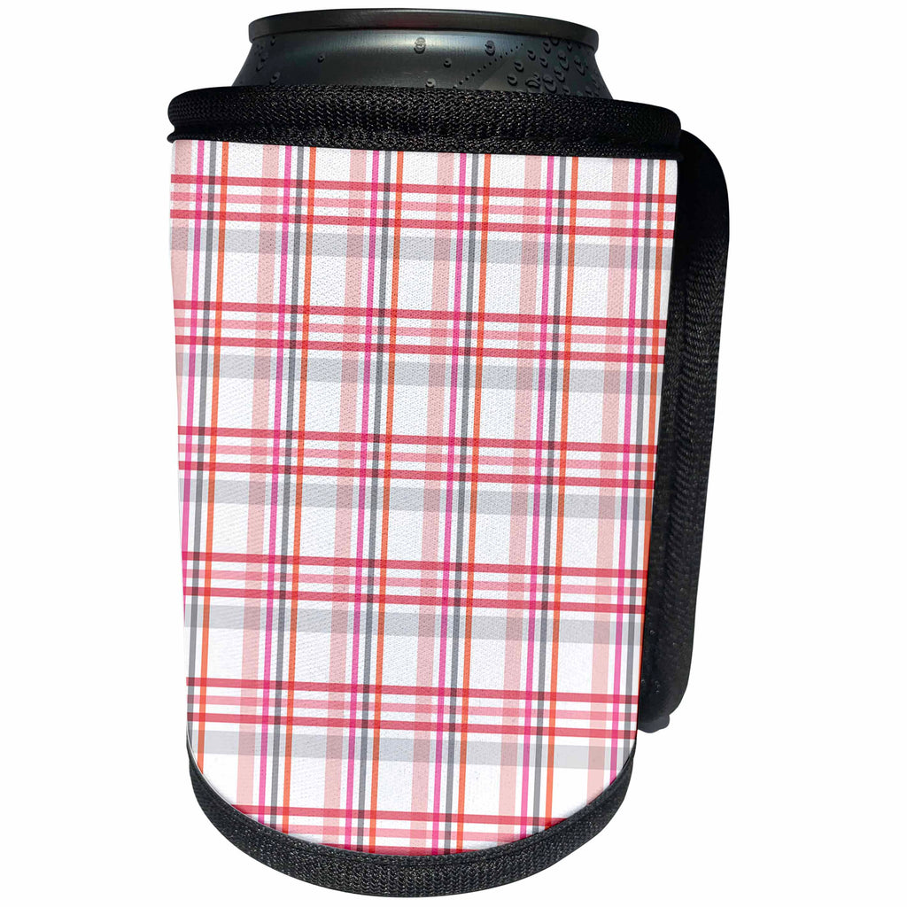 3dRose Tattersall checkered pattern of orange, pink, red, gray... - Can Cooler Bottle Wrap (cc-361952)