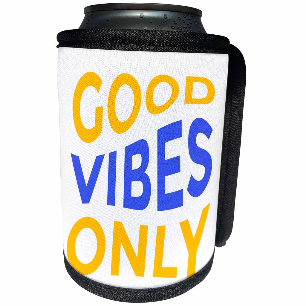 3dRose Good Vibes Only on Yellow and Blue - Can Cooler Bottle Wrap (cc-362622)
