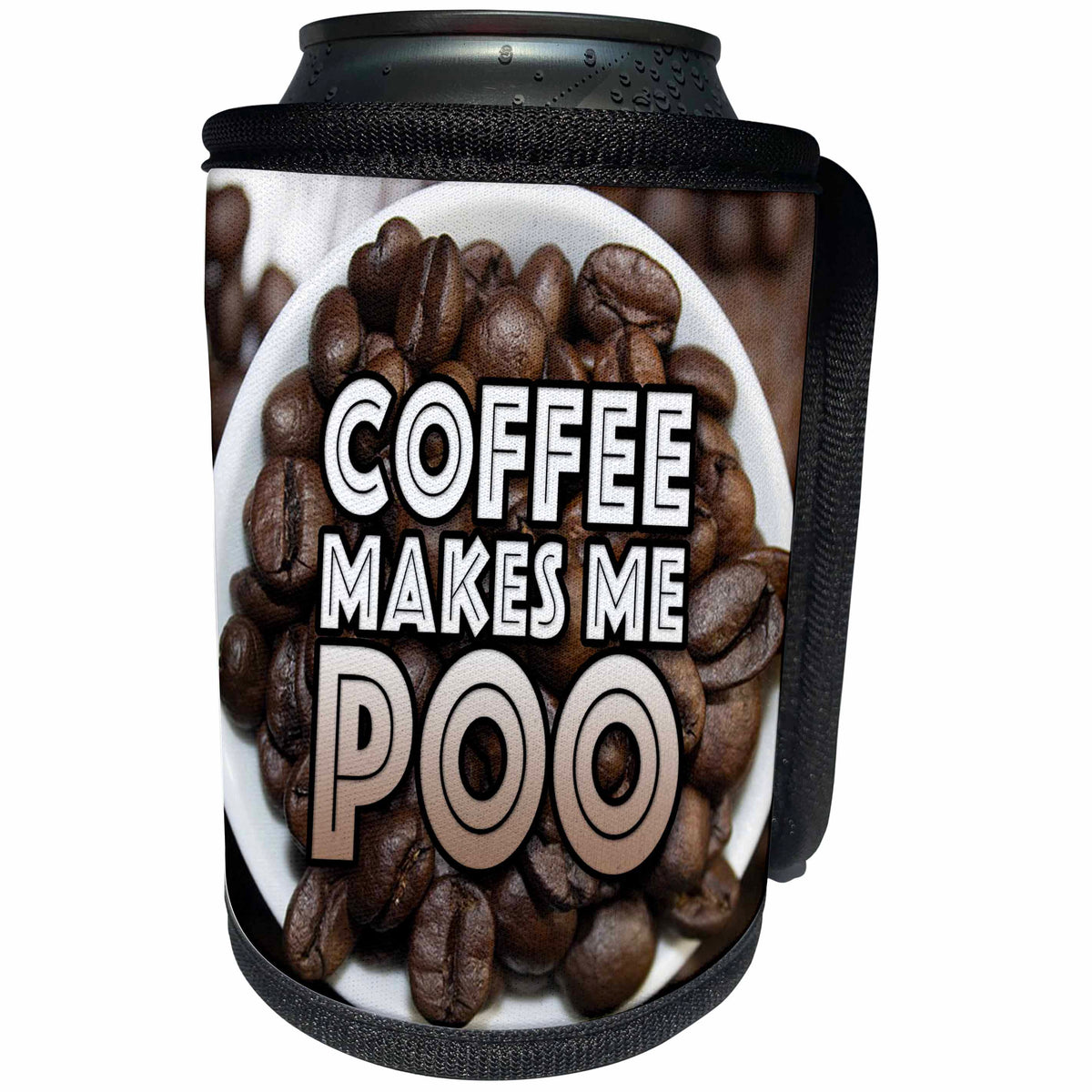 3dRose Image of Words Coffee Makes Me Poo on Coffee Mug - Can Cooler Bottle Wrap (cc-364082)