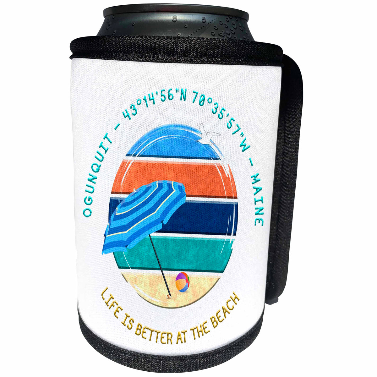 3dRose Ogunquit, York County, Maine. Summer beach family... - Can Cooler Bottle Wrap (cc-364553)