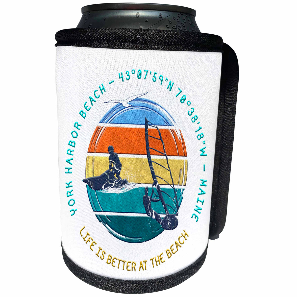 3dRose York Harbor Beach, York County, Maine. Summer beach... - Can Cooler Bottle Wrap (cc-364566)