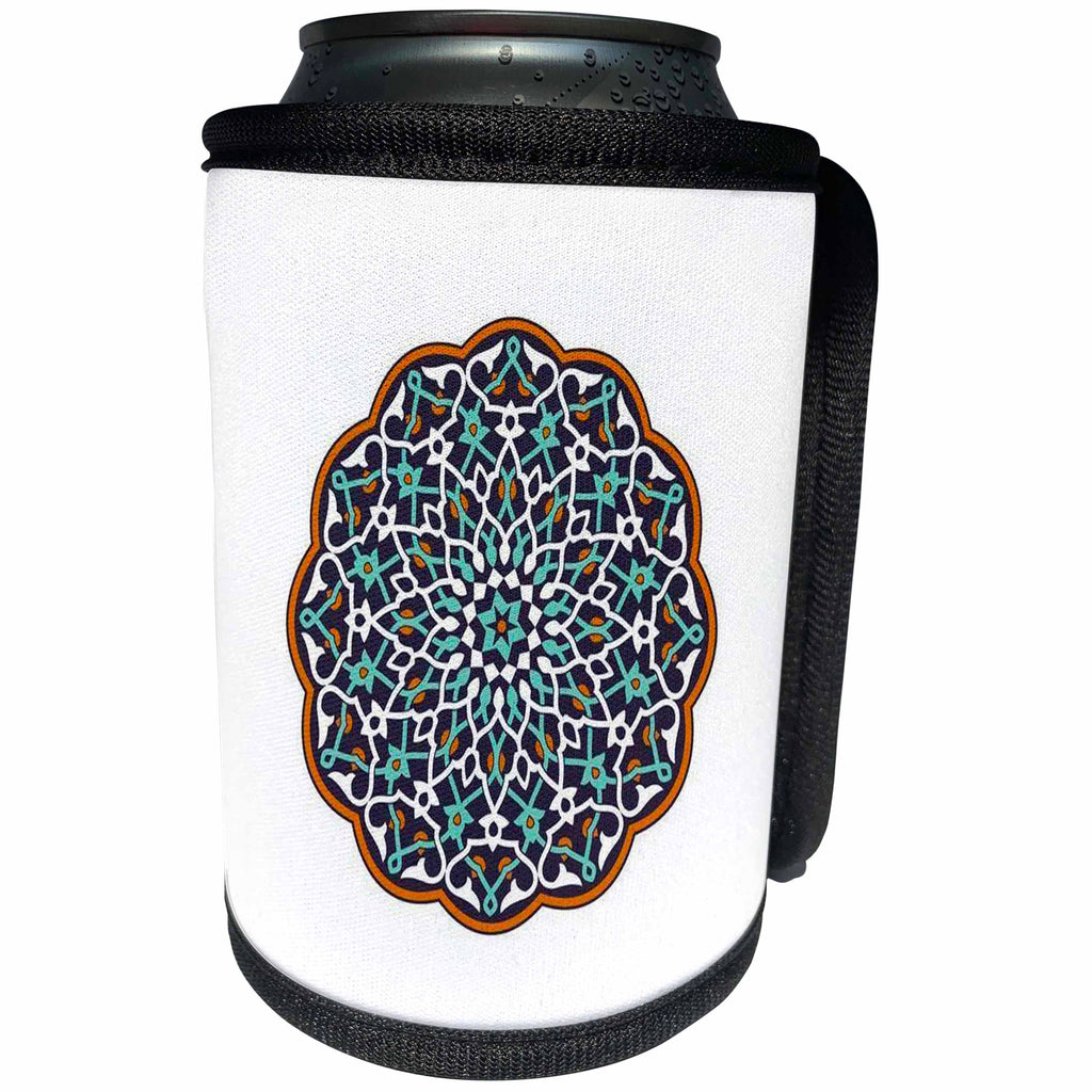 3dRose Circle Pattern Vector Art Brown Blue White - Can Cooler Bottle Wrap (cc-364817)