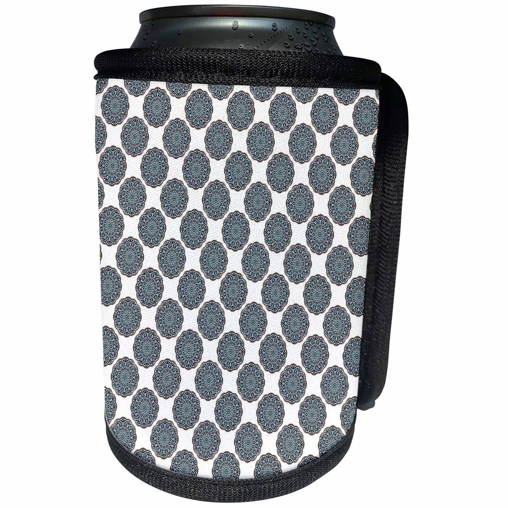 3dRose Circle Repeat Pattern Vector Art Brown Blue White - Can Cooler Bottle Wrap (cc-364818)