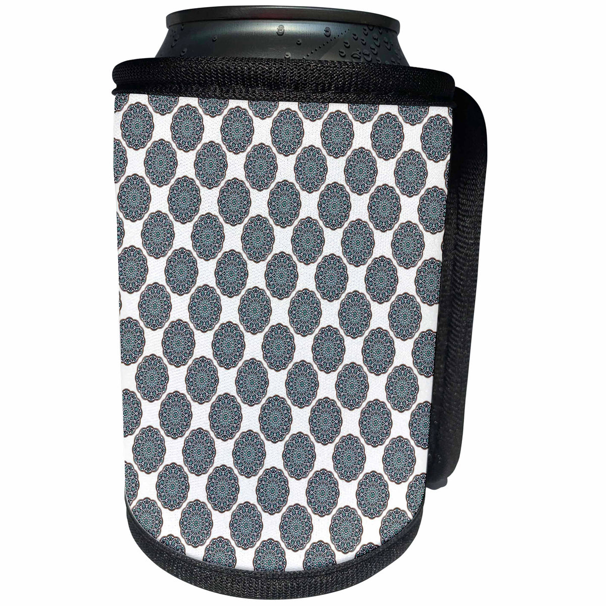 3dRose Circle Repeat Pattern Vector Art Brown Blue White - Can Cooler Bottle Wrap (cc-364818)