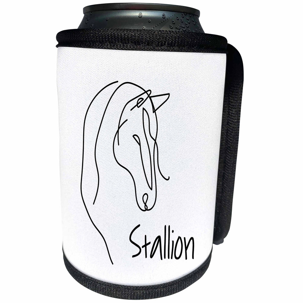 3dRose Stallion - a horse head on white funny positive elegant... - Can Cooler Bottle Wrap (cc-365313)