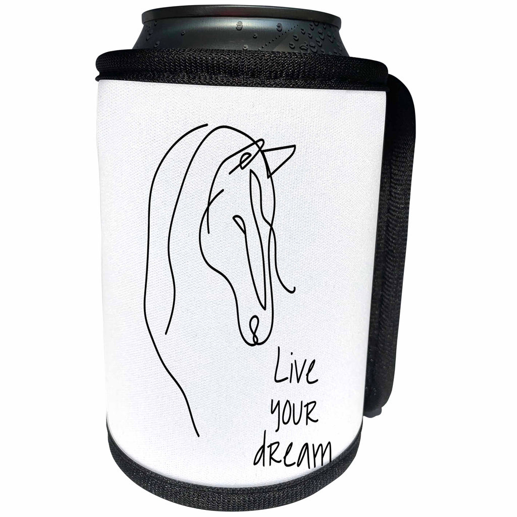 3dRose Live your dream - a horse head on white positive... - Can Cooler Bottle Wrap (cc-365316)