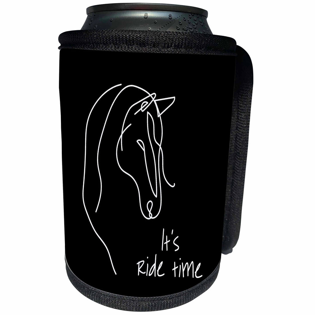 3dRose It is ride time - a horse head on black cool charming... - Can Cooler Bottle Wrap (cc-365324)