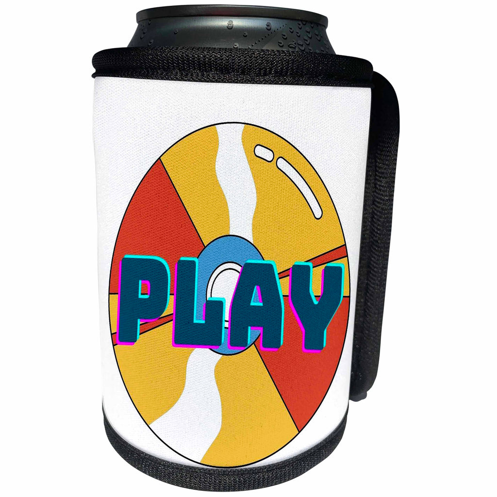 3dRose Retro Image with a Text of Play - Can Cooler Bottle Wrap (cc-365381)