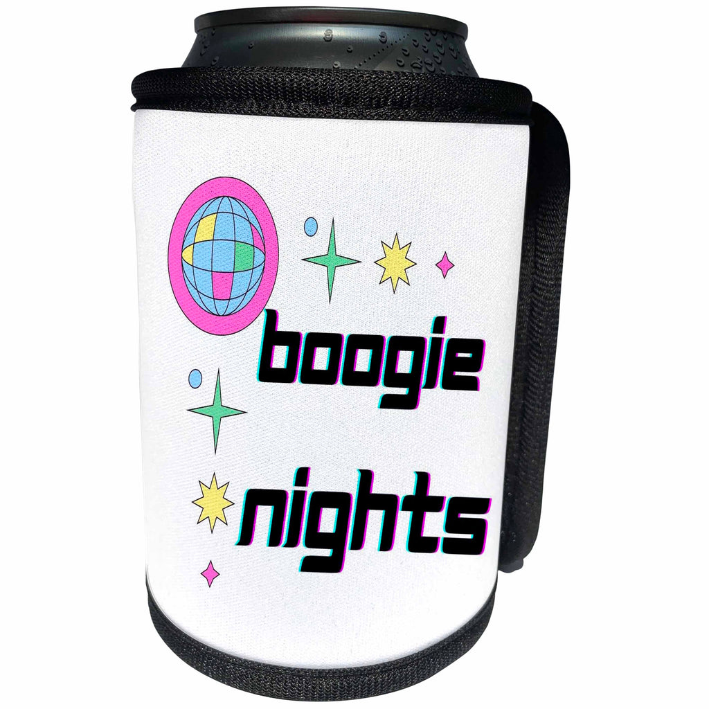3dRose Retro Image with a Text of Boogie Night - Can Cooler Bottle Wrap (cc-365388)