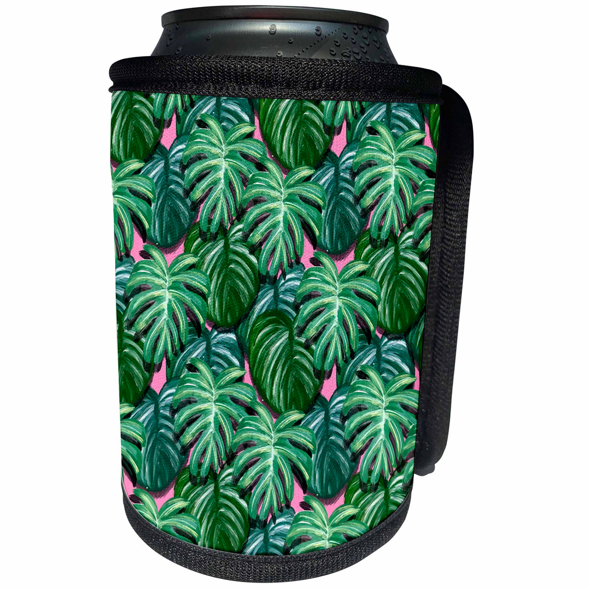 3dRose Floral pattern of green tropical leaves against the... - Can Cooler Bottle Wrap (cc-365580)